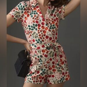 NWT Anthropologie Maeve Linen Short-Sleeve Wrap Romper Sz 10P